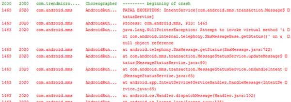 空指针异常导致com.android.mms包中发生堆栈崩溃